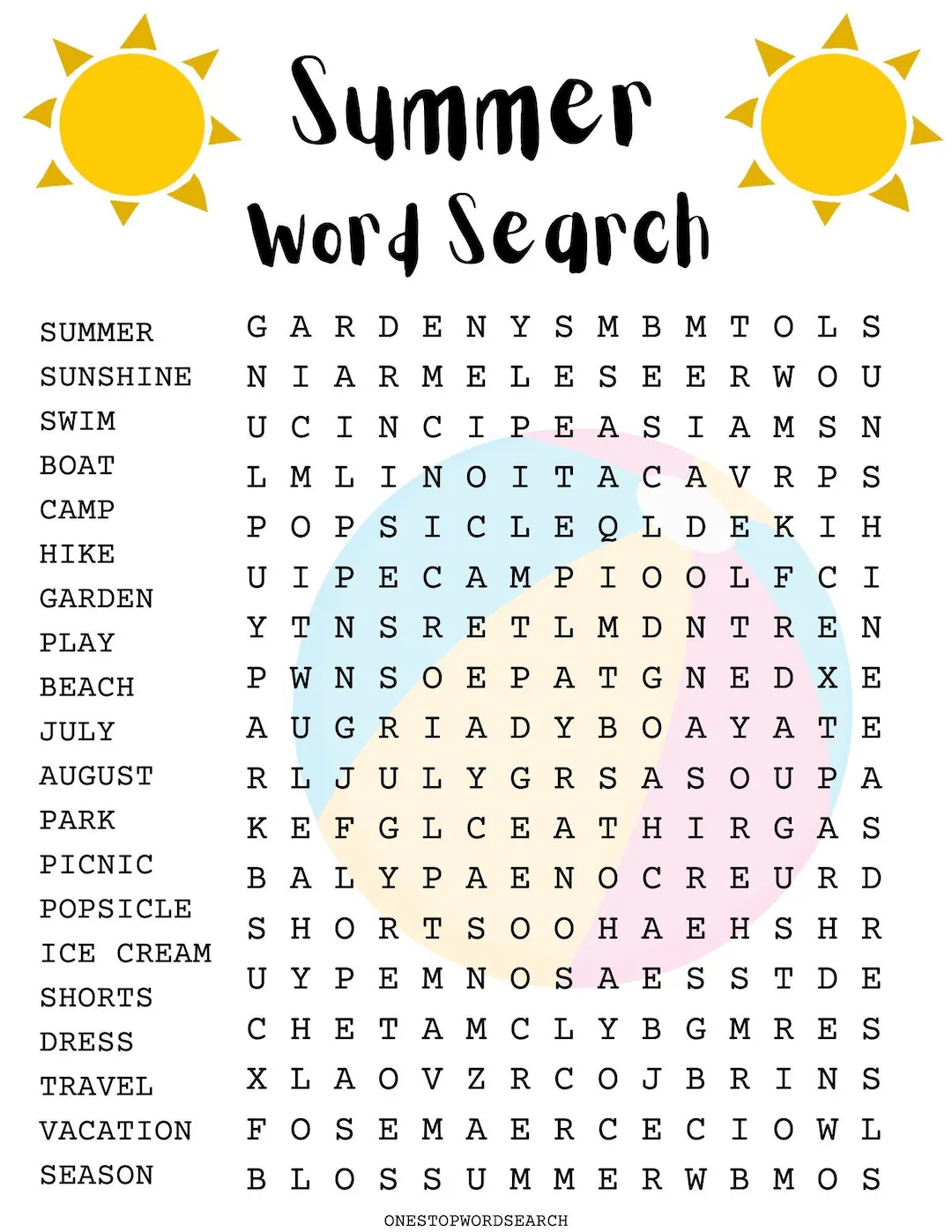 Summer Word Search Puzzle With Answer Sheet Seasonal Games Seasonal Puzzles Family Activities Children s Puzzles Etsy