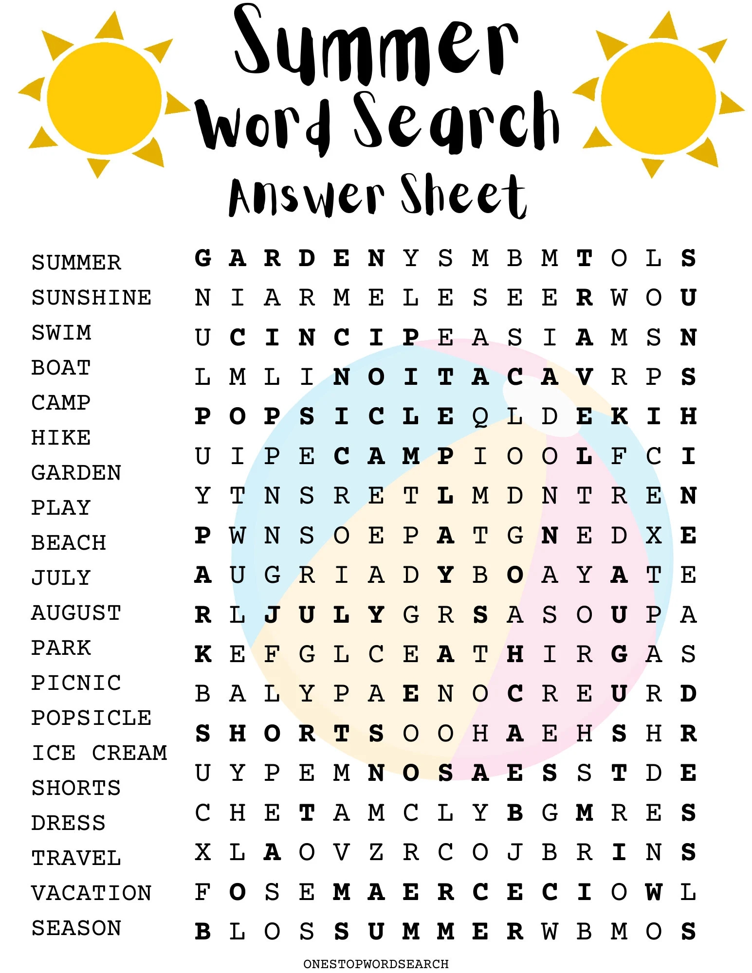 Summer Word Search Puzzle With Answer Sheet Seasonal Games Seasonal Puzzles Family Activities Children s Puzzles Etsy