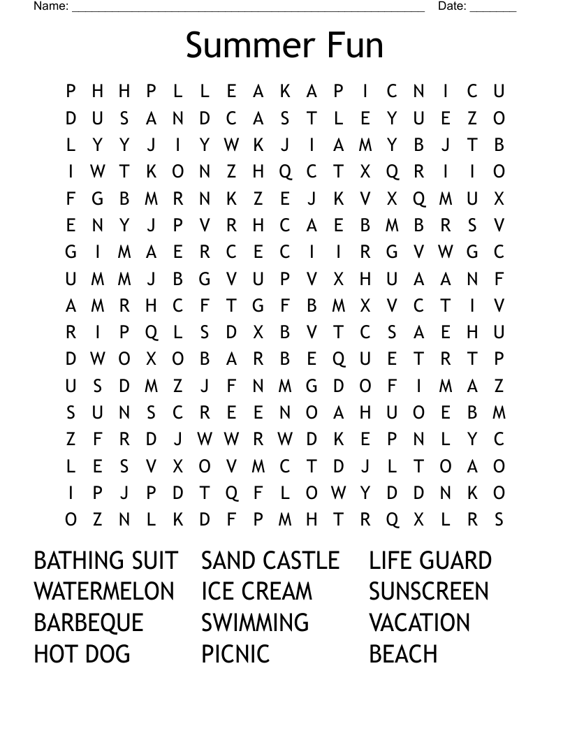 SUMMER Word Search WordMint