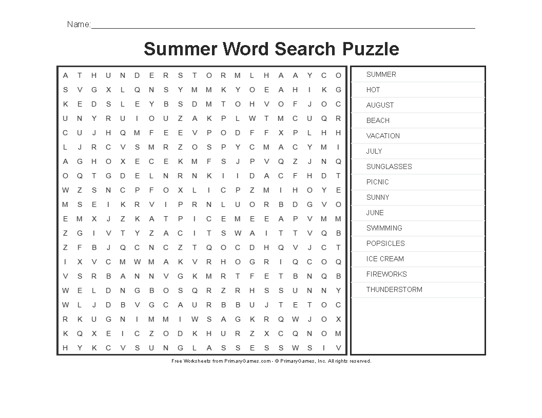 Summer Worksheets Summer Word Search Puzzle Free Online Games Worksheets Library