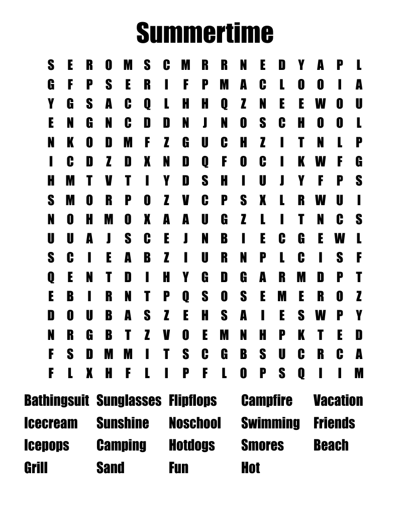 Summertime Word Search WordMint Summertime Word Search WordMint
