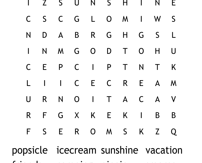Summertime Word Search WordMint