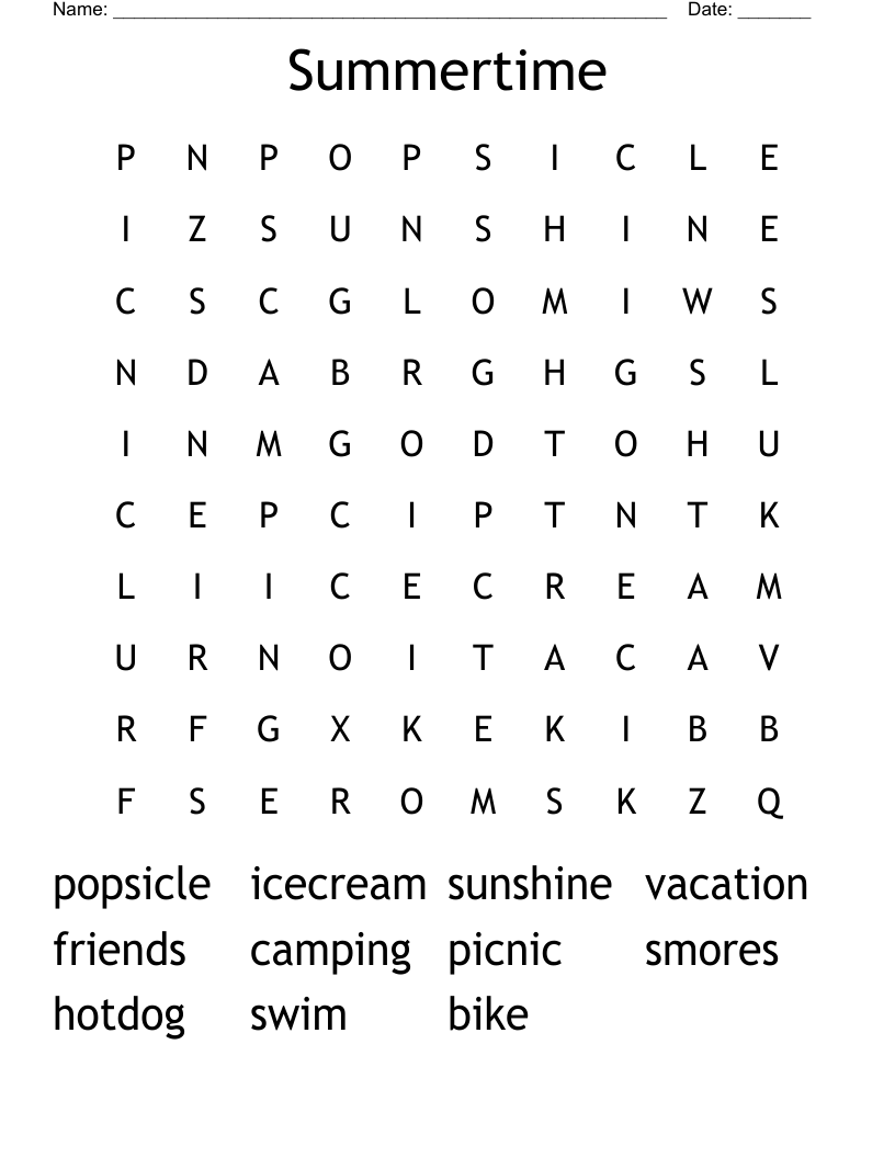 Summertime Word Search WordMint Summertime Word Search WordMint