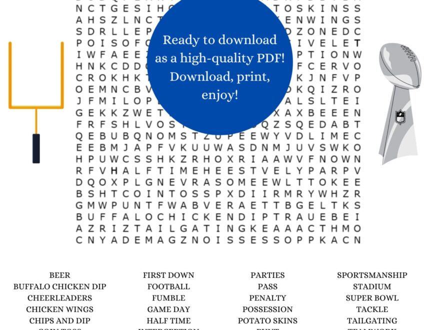 Super Bowl Football Word Search Printable Game Etsy