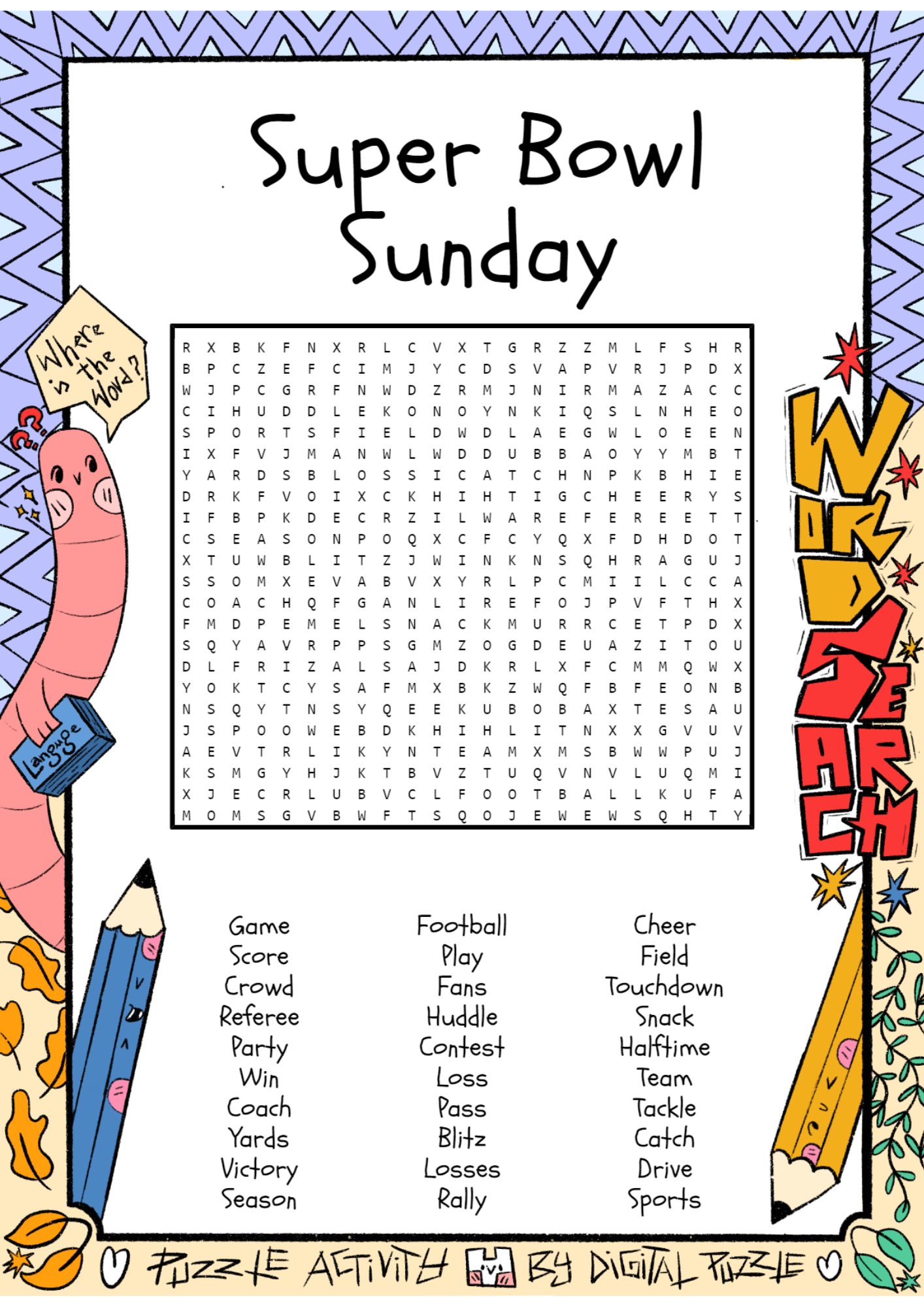 super bowl sunday word search puzzle worksheet activity made by teachers