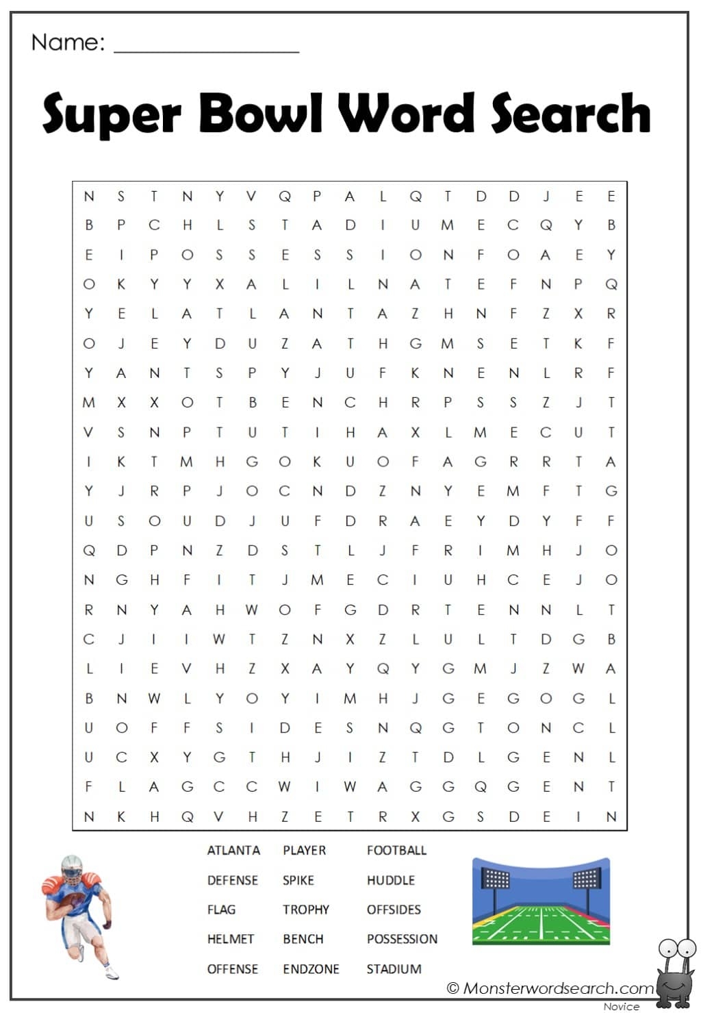 Super Bowl Word Search Monster Word Search