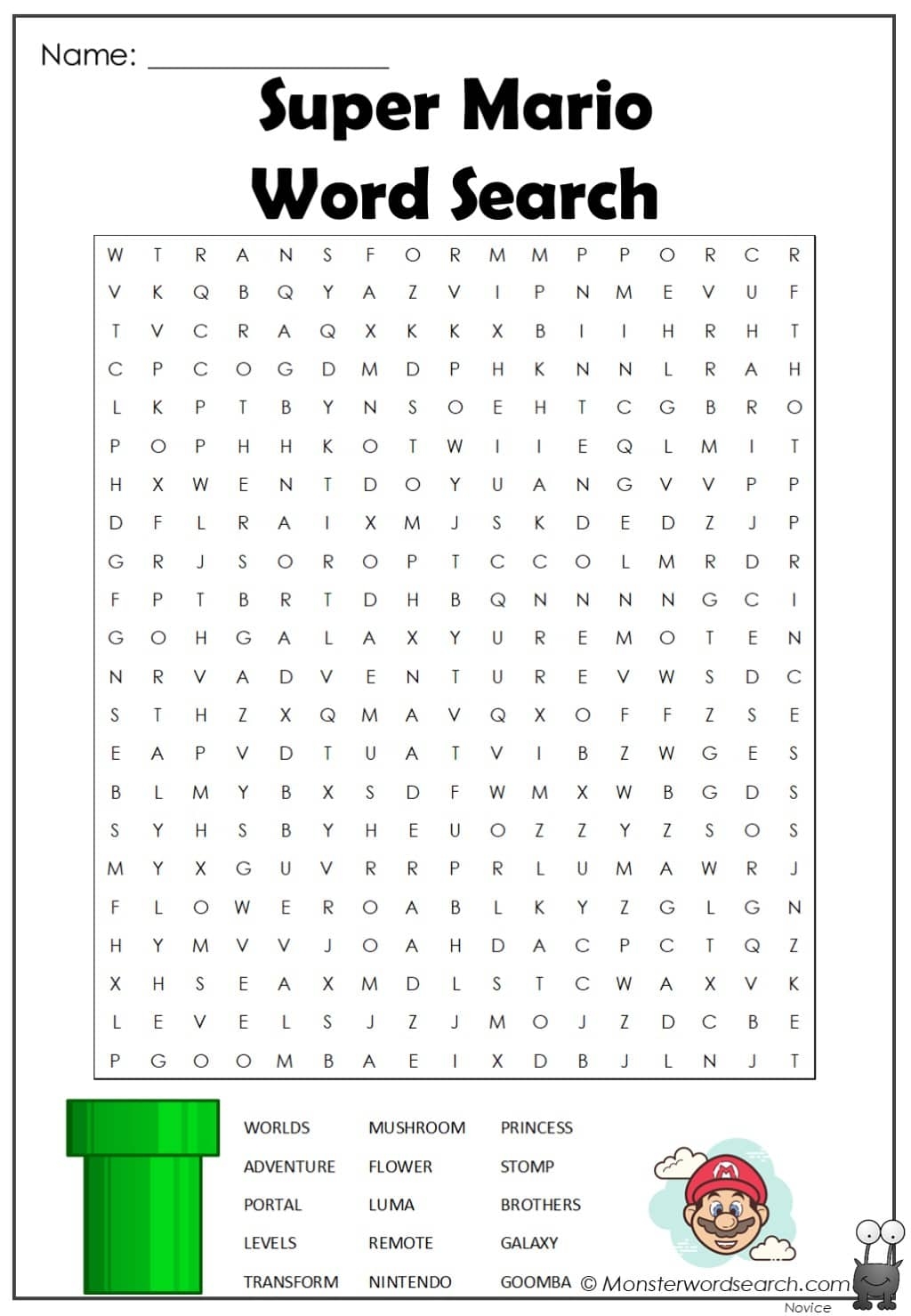 Super Mario Word Search Monster Word Search Super Mario Word Search Monster Word Search