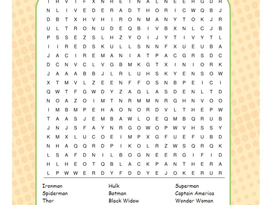 Superhero Word Search Easy Party Game