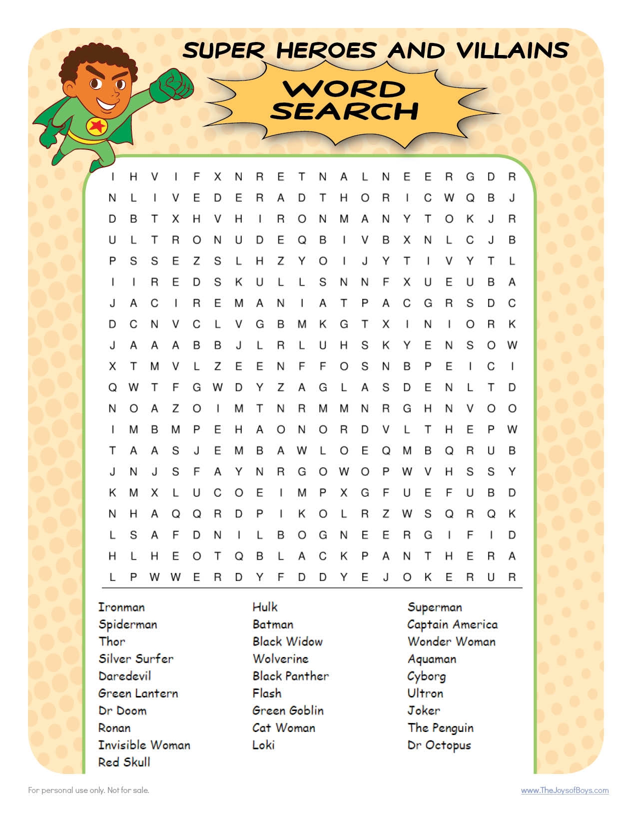 Superhero Word Search Easy Party Game