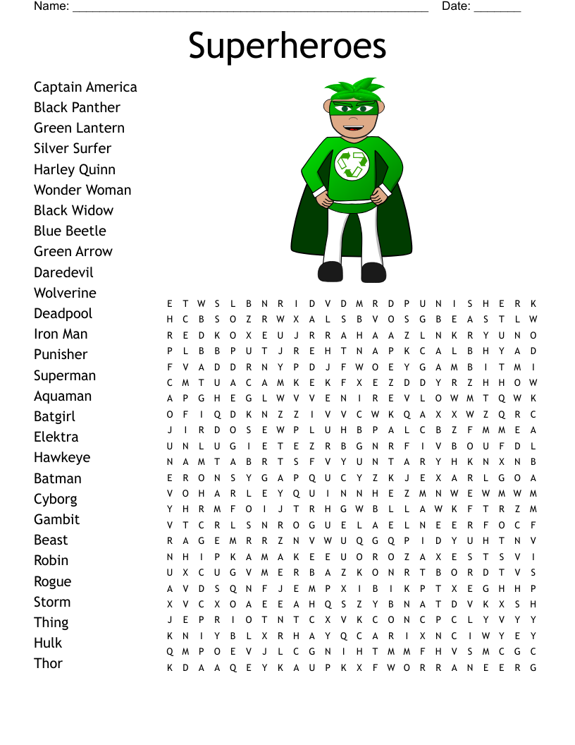 Superheroes Word Search WordMint