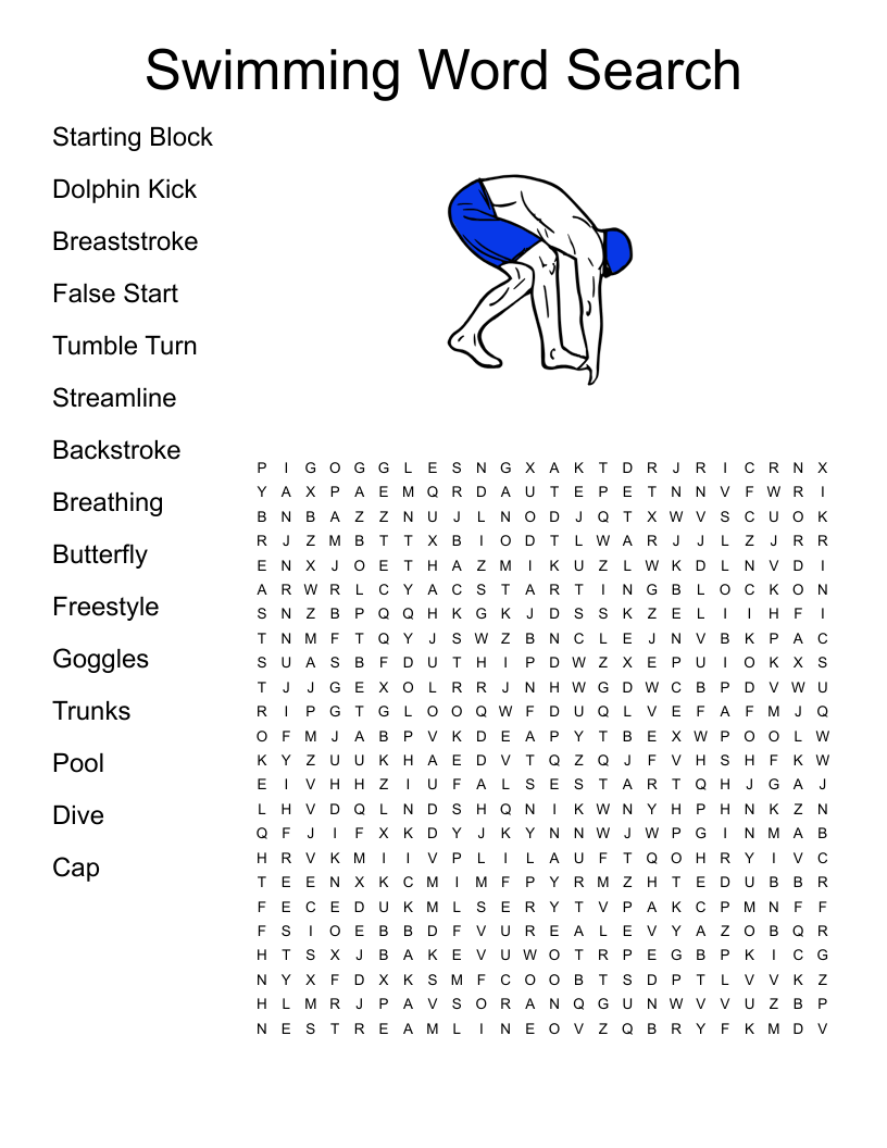 SWIMMING TERMS Word Search WordMint