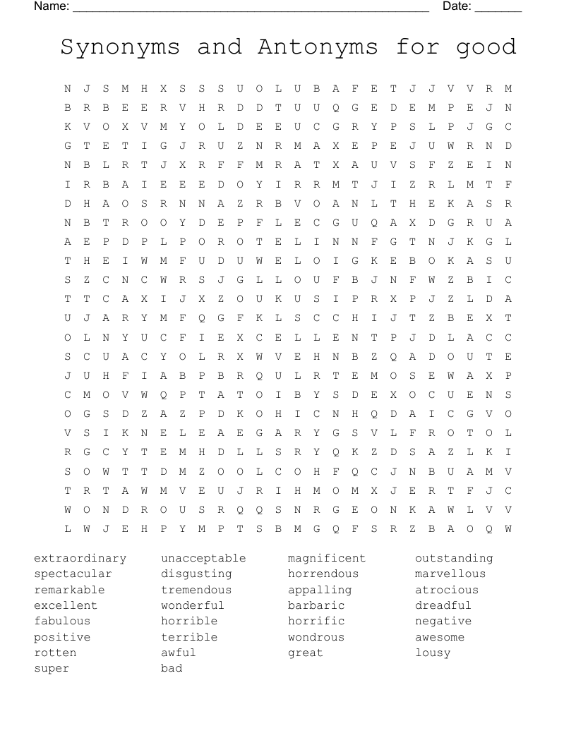 Synonym Word Search Printable