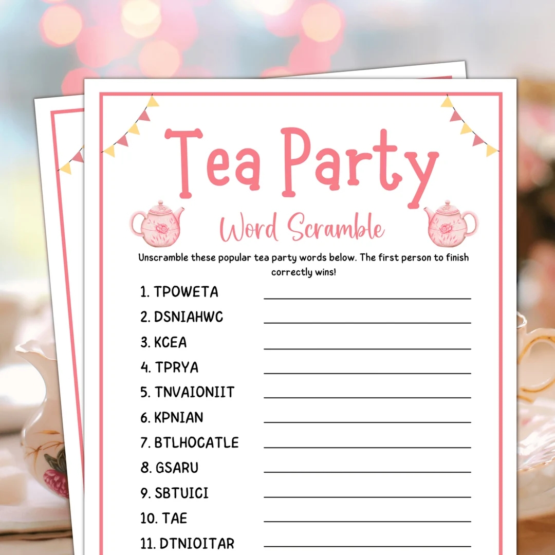 Tea Party Games Tea Party Word Scramble Ladies Tea Party Games Garden Tea Party Tea Party Birthday Games Bridal Shower Tea Party Games Etsy