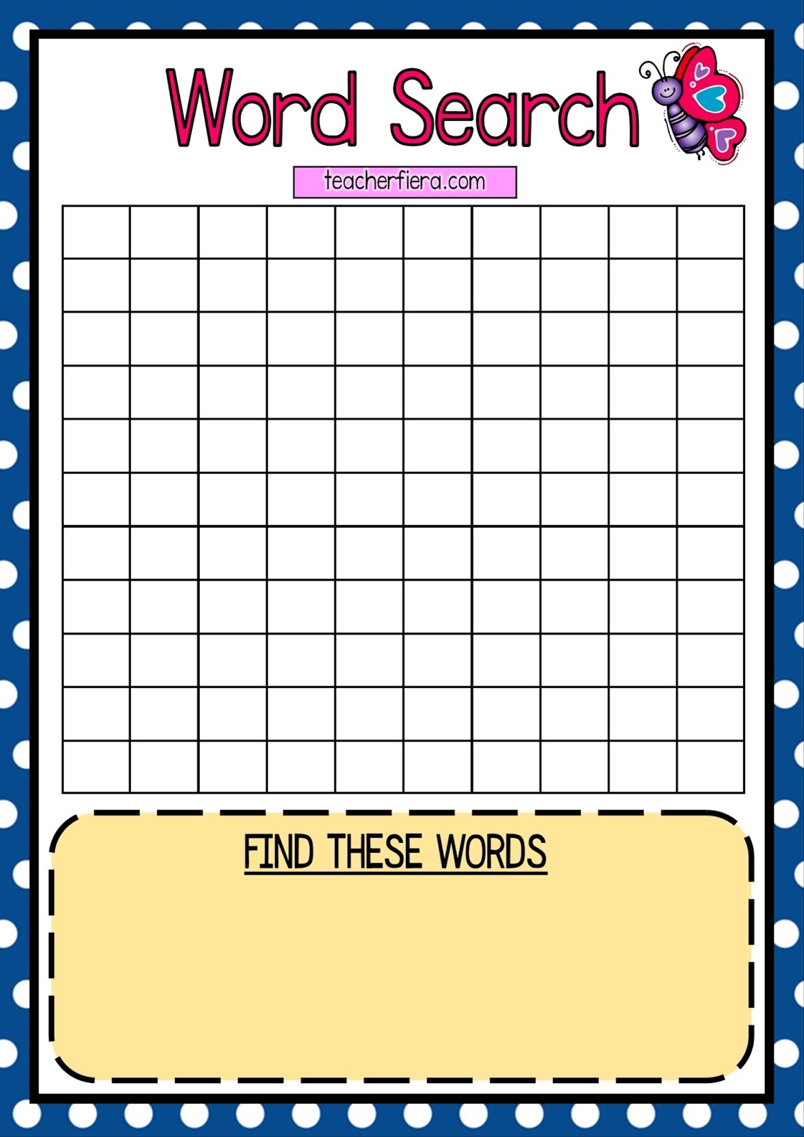 Teacherfiera WORD SEARCH TEMPLATES COLOURED AND BLACK AND WHITE VERSION 