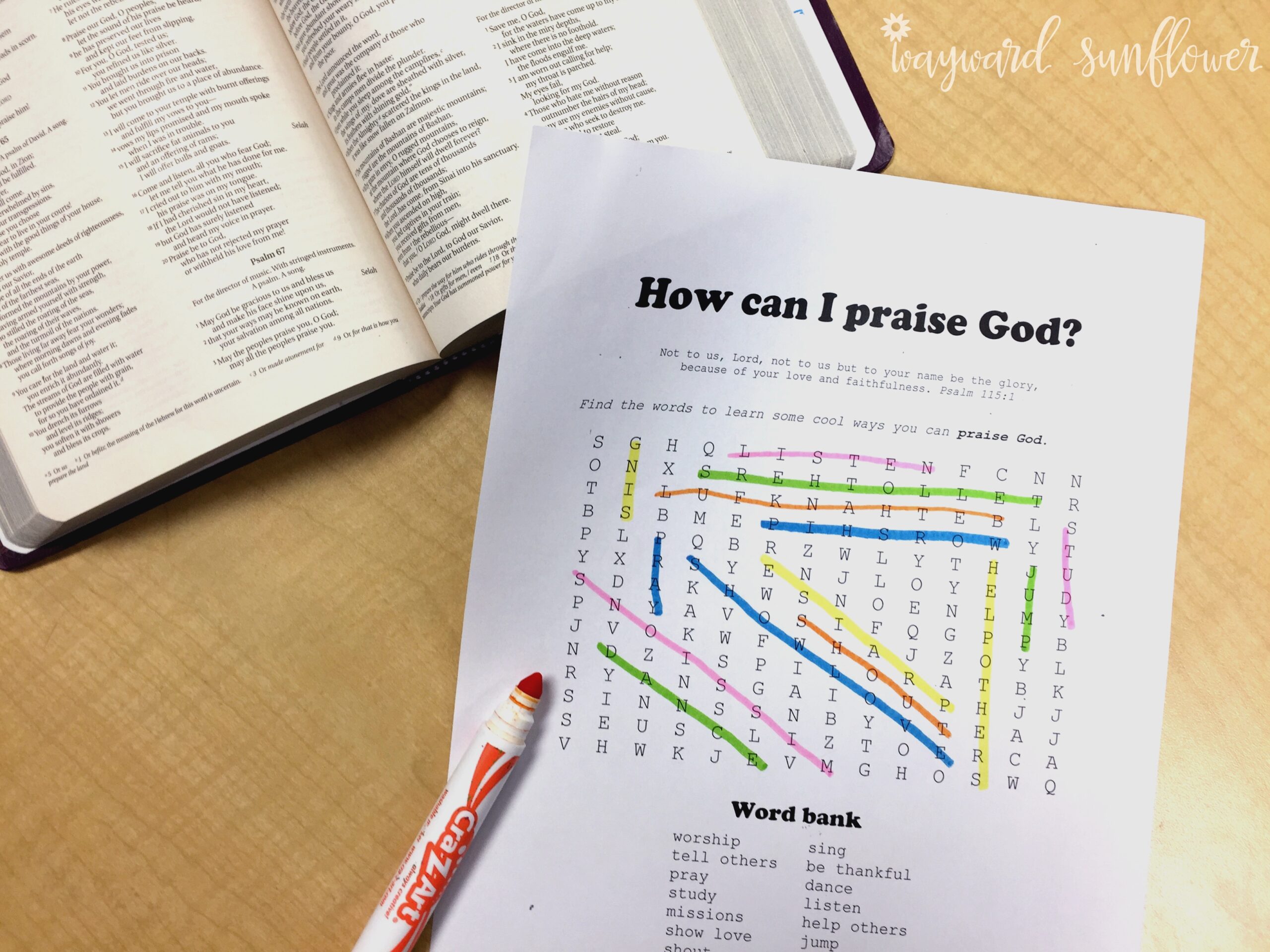 Teaching Kids About Praise Free Word Search Printable Wayward Sunflower