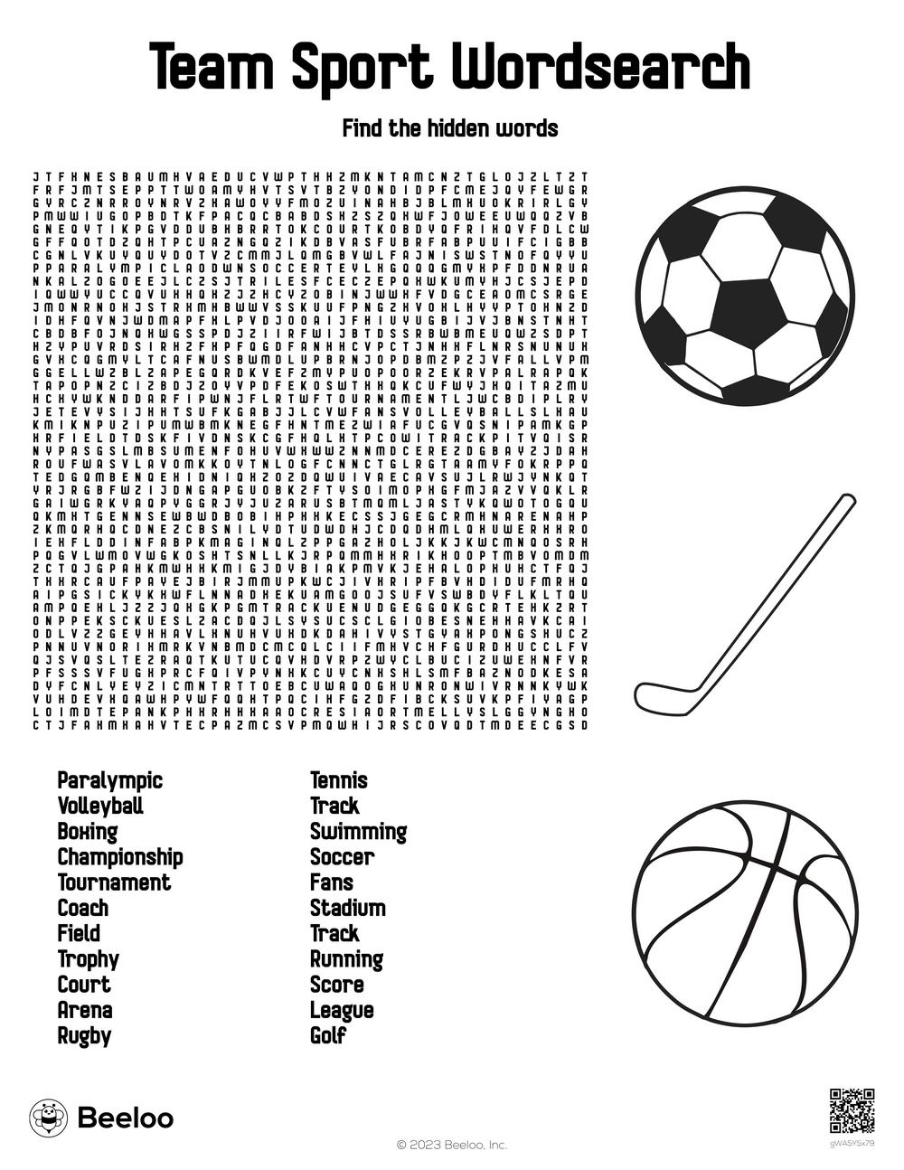 Team Sport Wordsearch Beeloo Printable Crafts And Activities For Kids