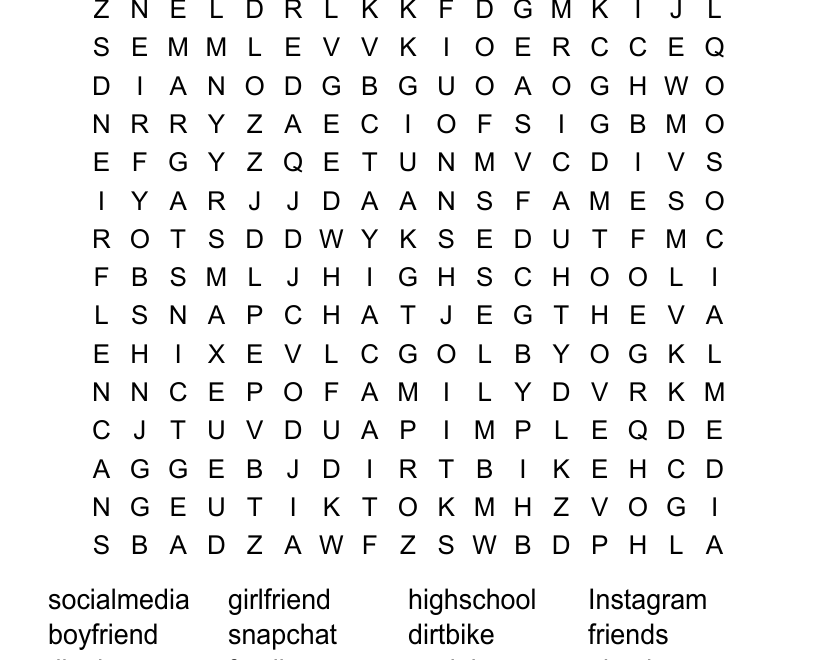 Teenagers Word Search WordMint