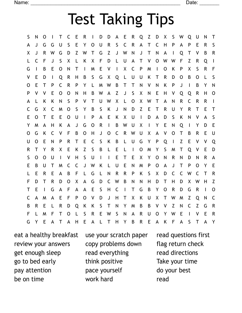 Test Taking Word Search WordMint