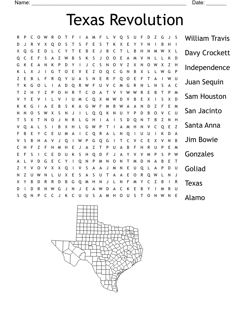 Texas Revolution Word Search WordMint