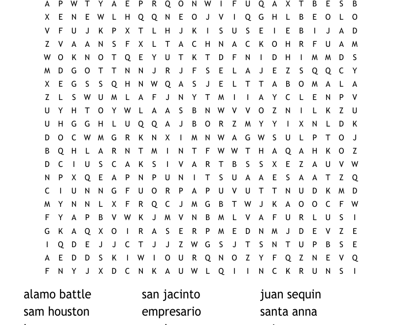 Texas Revolution Word Search WordMint