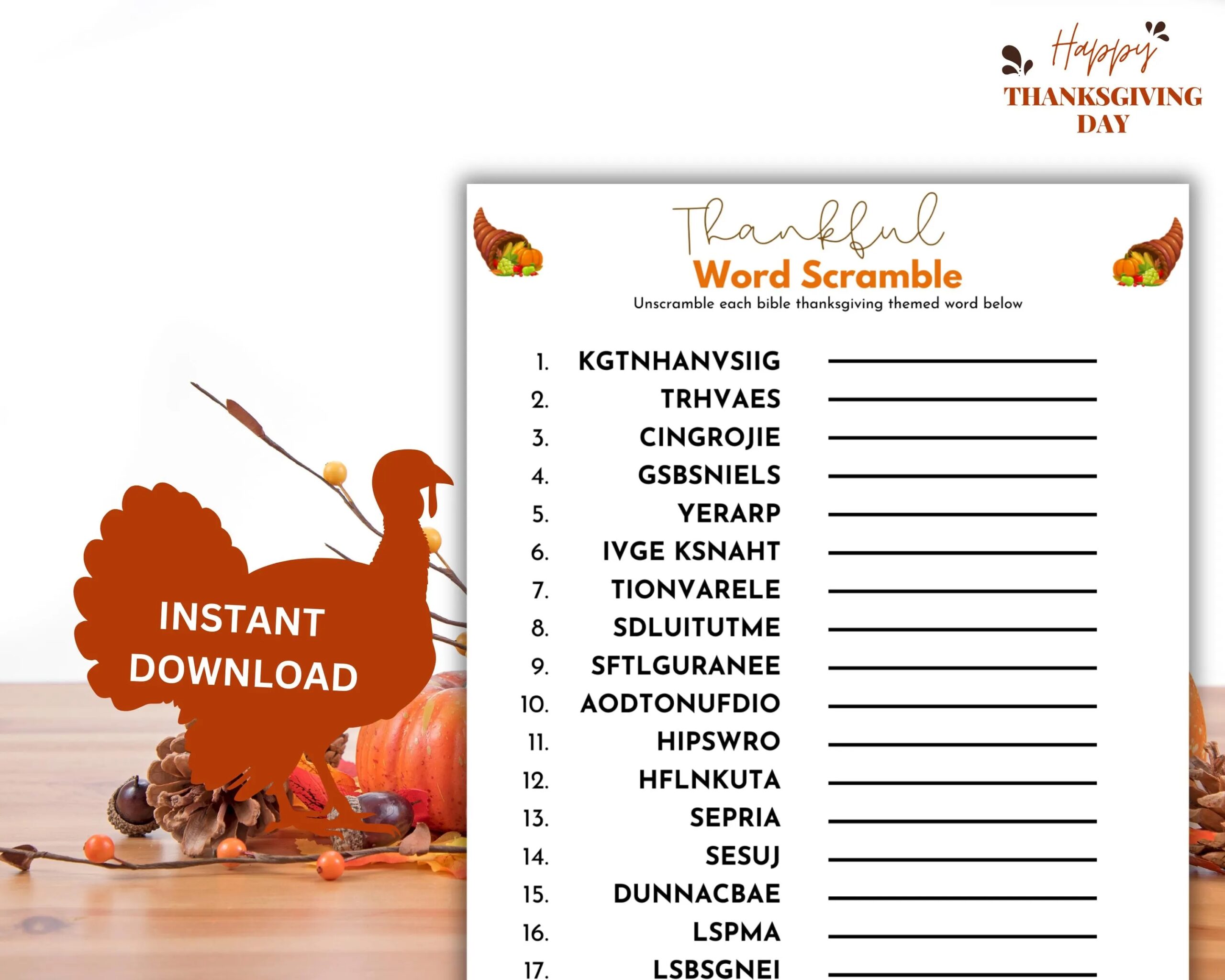 Thanksgiving Bible Word Search Printable