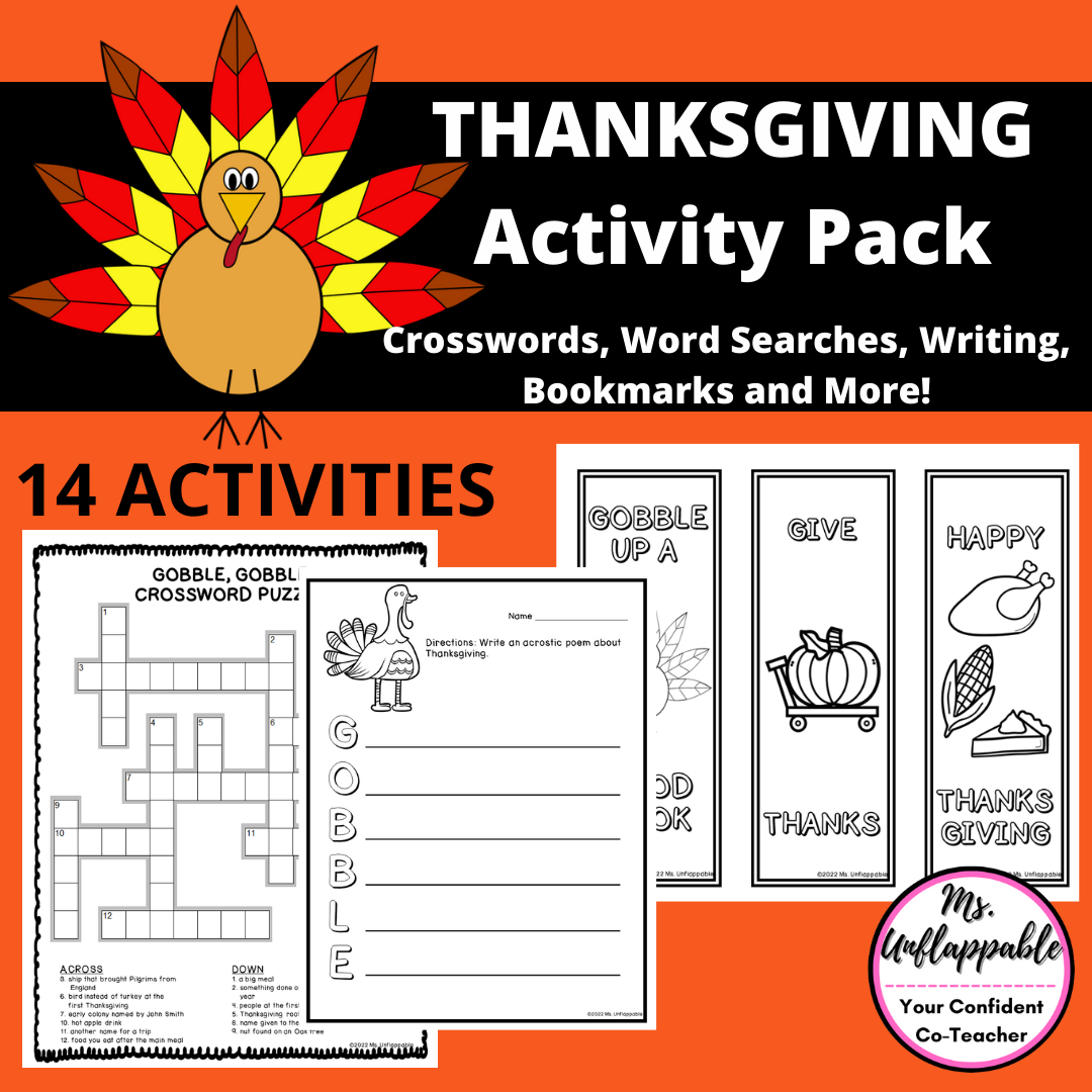 Thanksgiving Activities Word Searches Crosswords Writing Classful