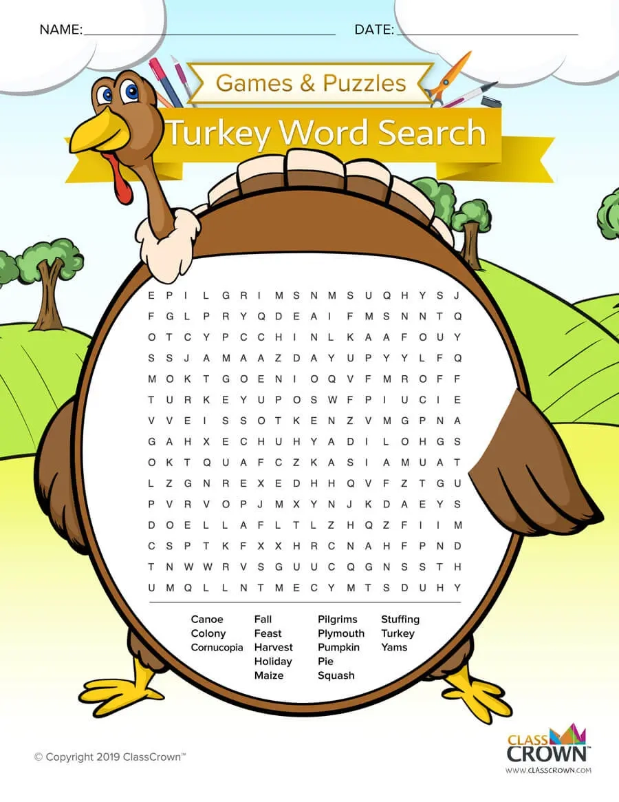 Free Printable Word Search For Thanksgiving