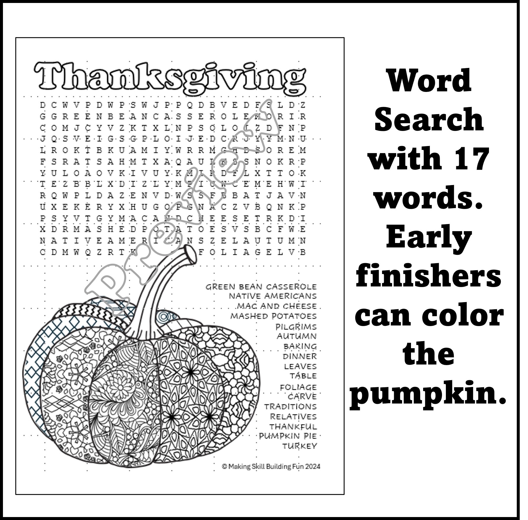 Printable Thanksgiving Word Search