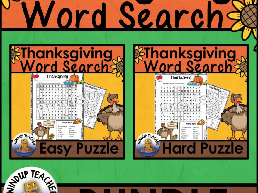 Thanksgiving Word Search Easy And Hard BUNDLE Made By Teachers