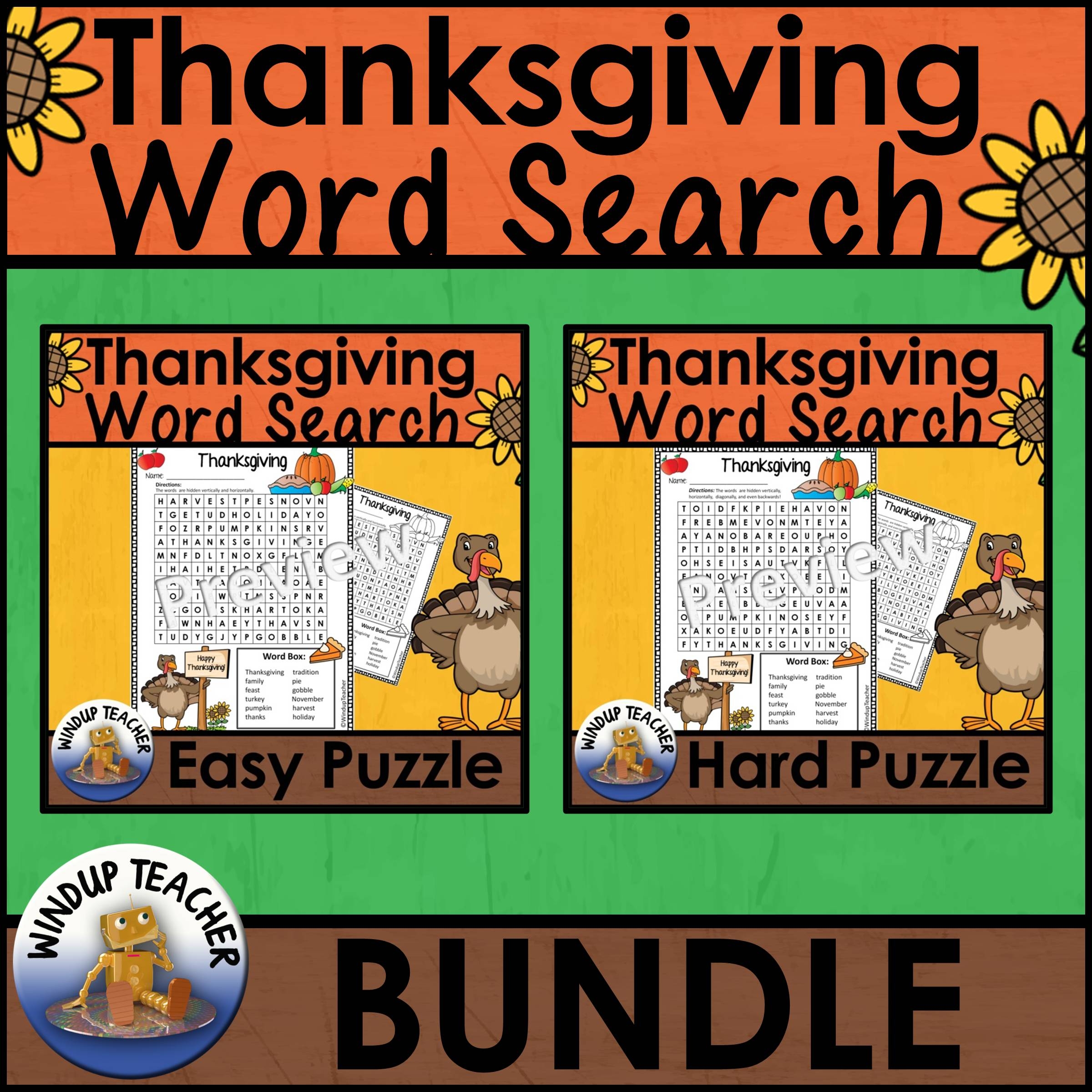 Thanksgiving Word Search Easy And Hard BUNDLE Made By Teachers