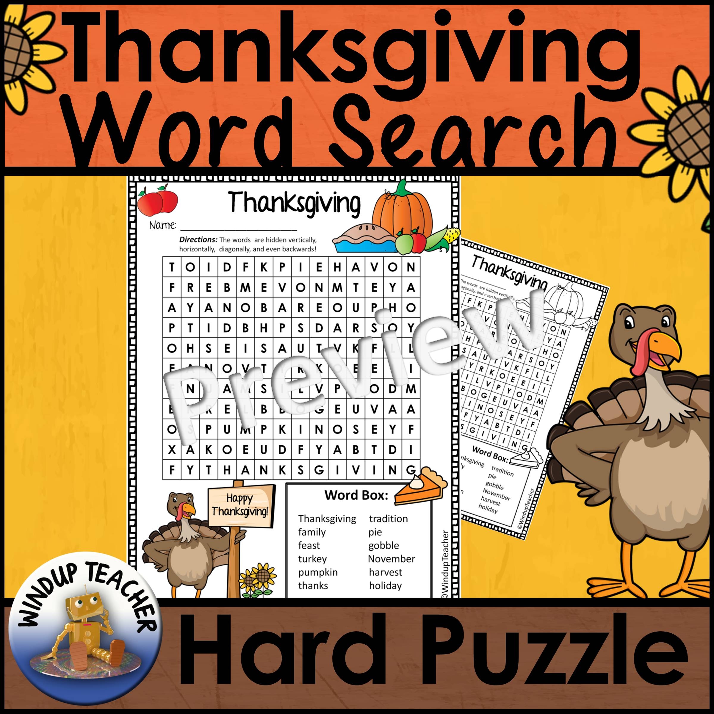 Thanksgiving Word Search Easy And Hard BUNDLE Made By Teachers