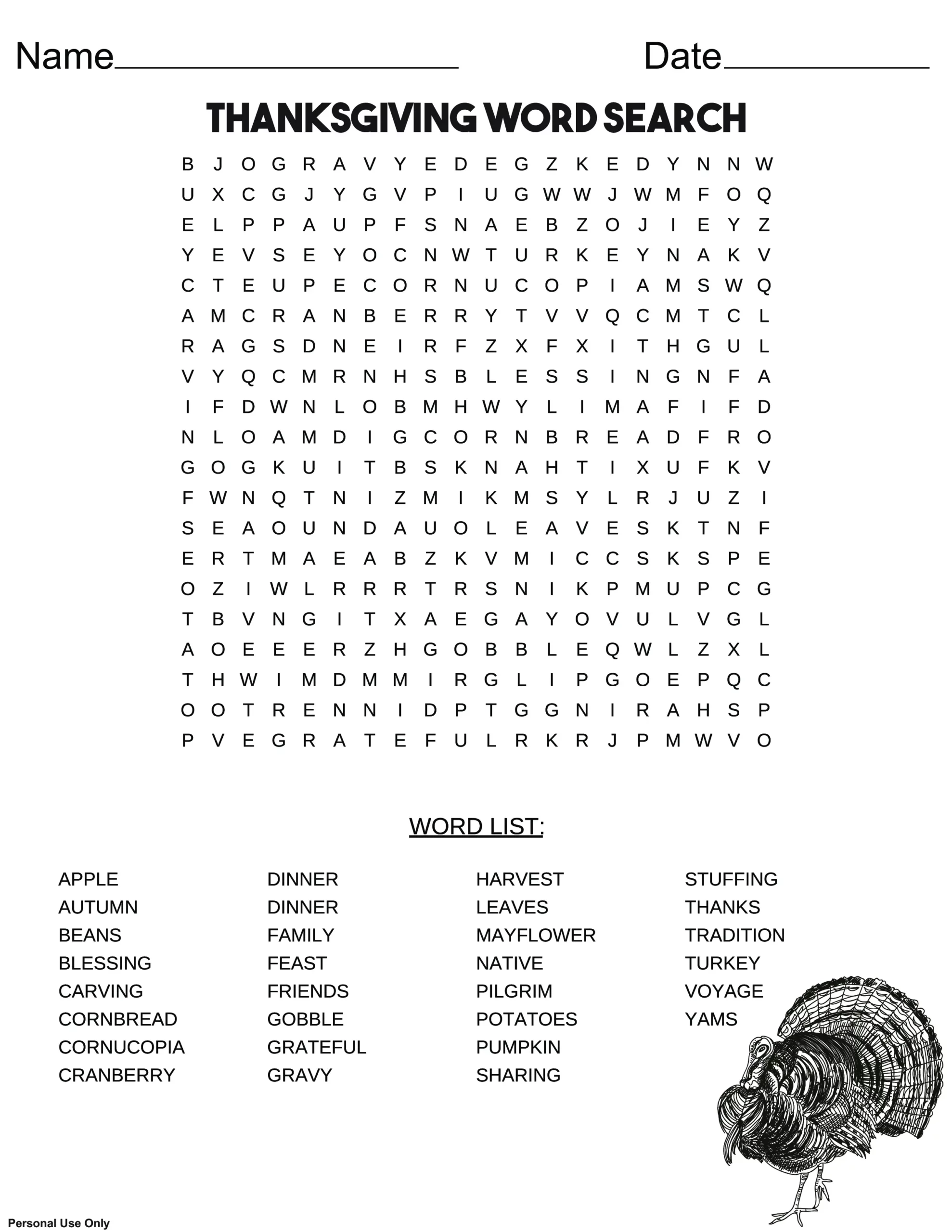 Printable Word Searches For November