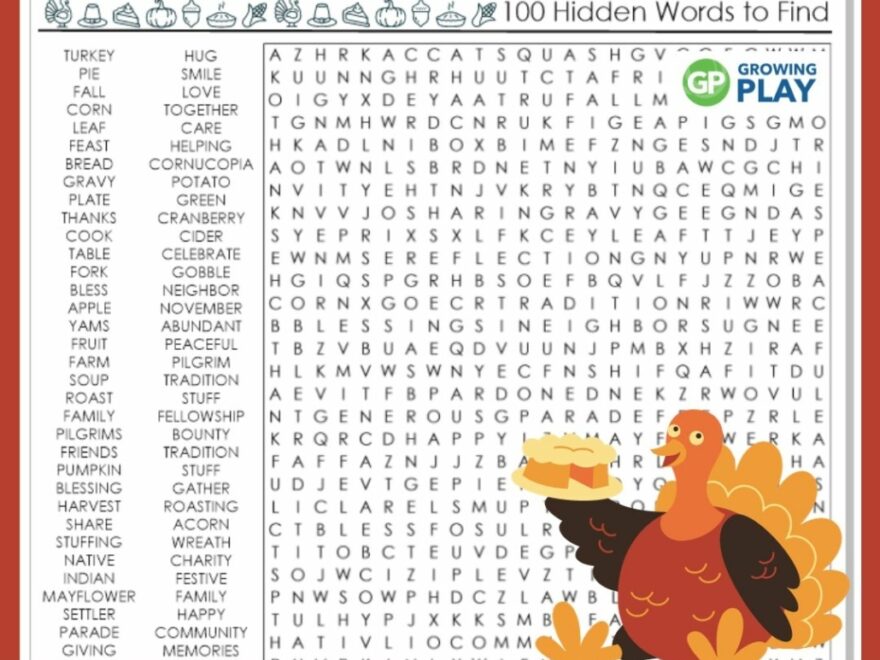 Thanksgiving Word Search Hard Printable Free Puzzles Growing Play