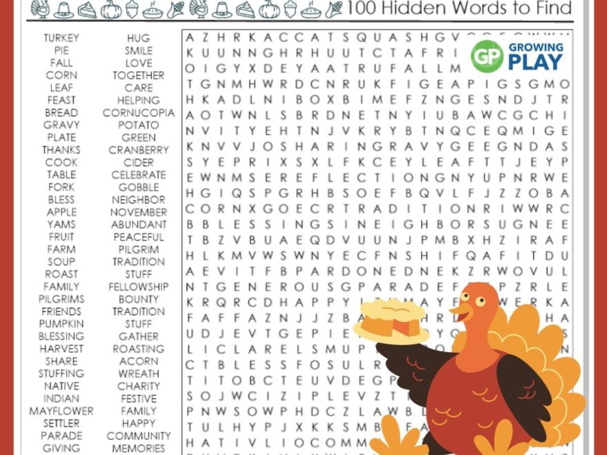 Thanksgiving Word Search Hard Printable Free Puzzles Growing Play