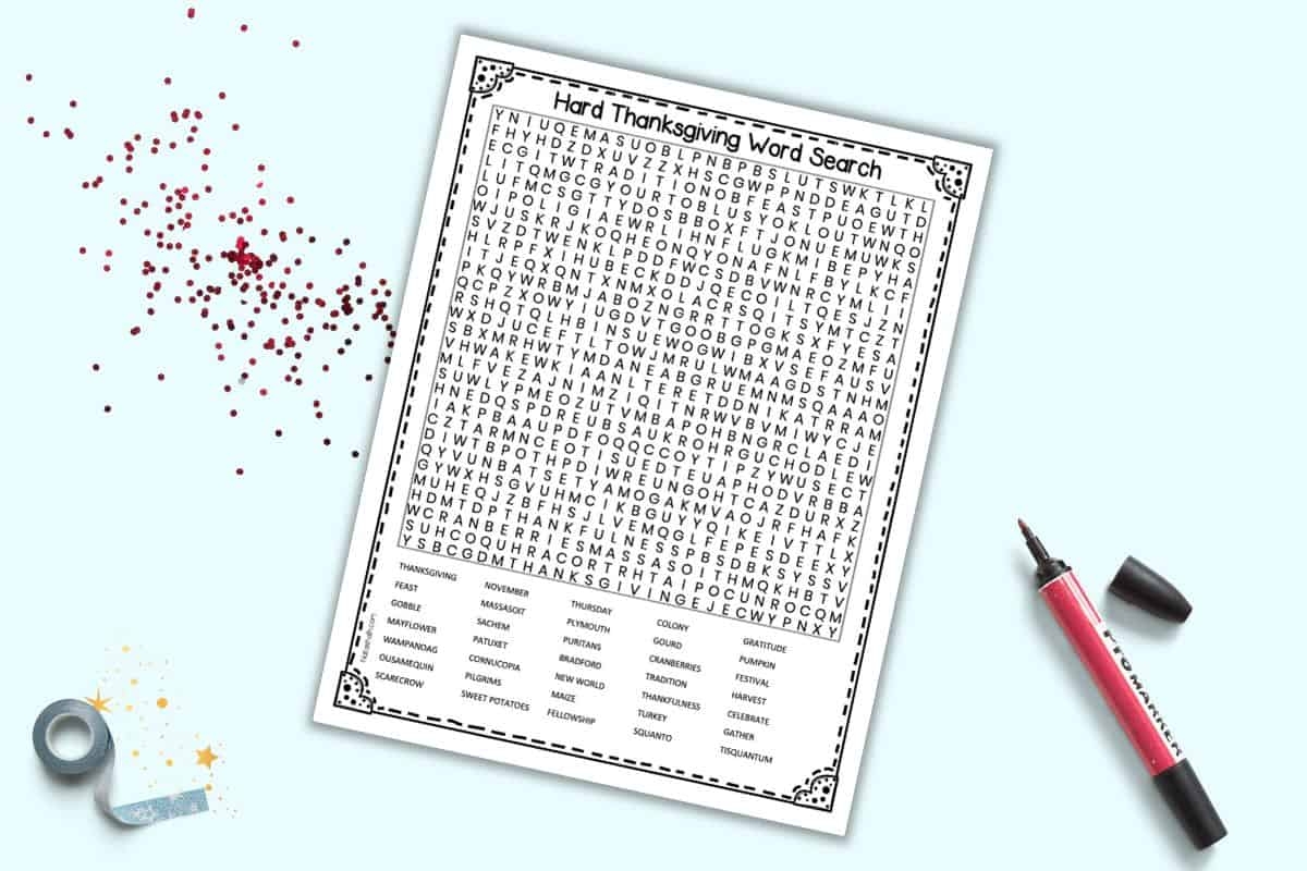 Thanksgiving Word Search Hard Printable The Artisan Life