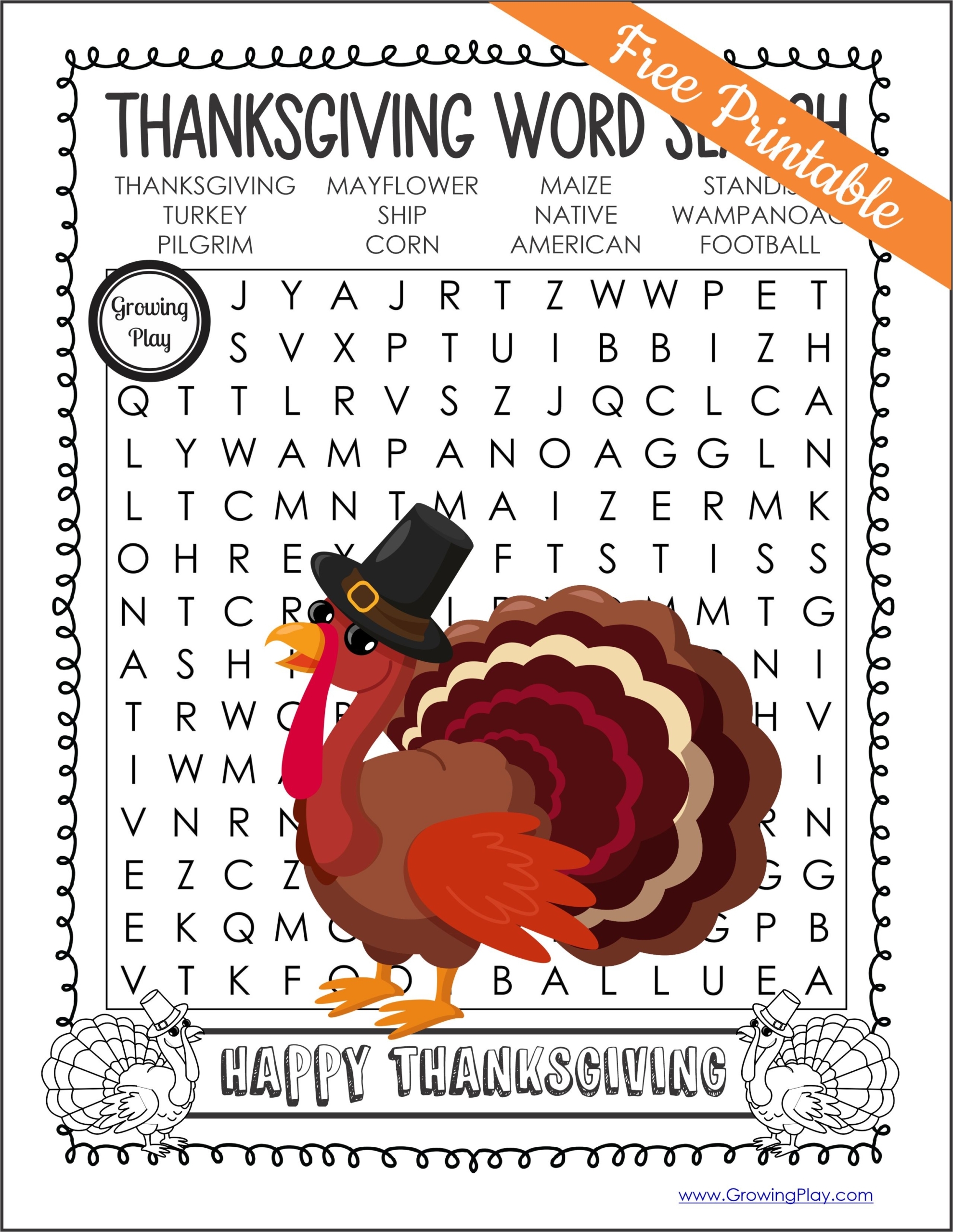 Thanksgiving Word Search Printable Growing Play