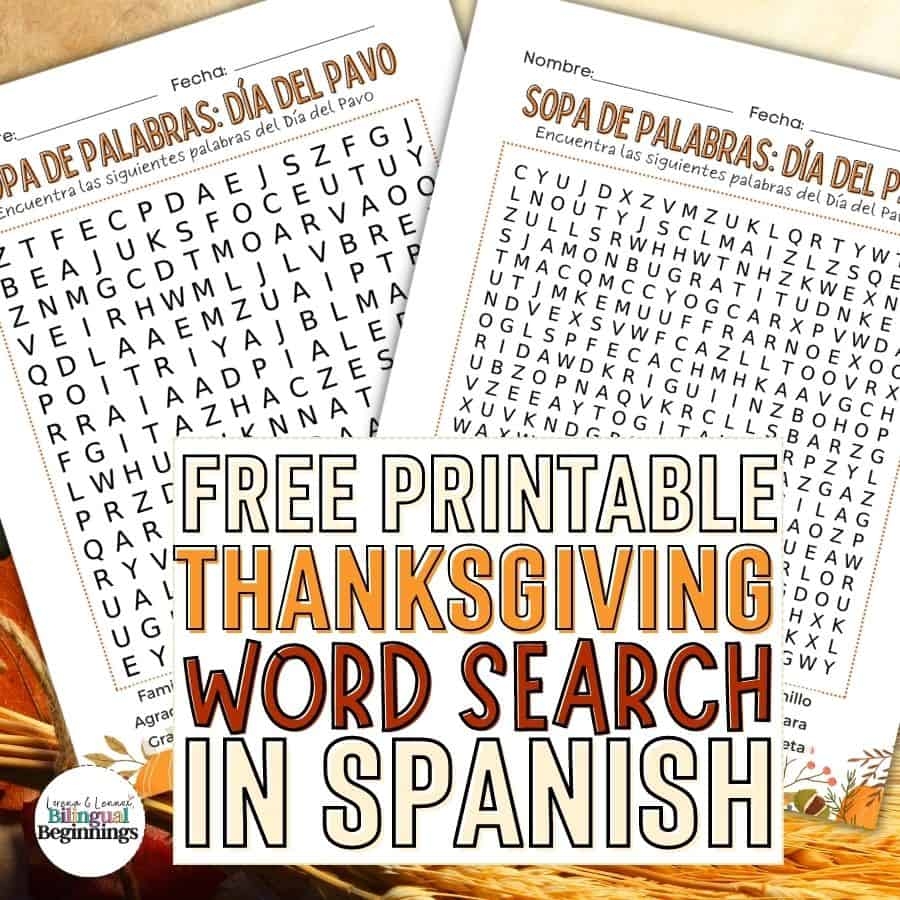 Thanksgiving Word Search Printable In Spanish Free Printable Bilingual Beginnings