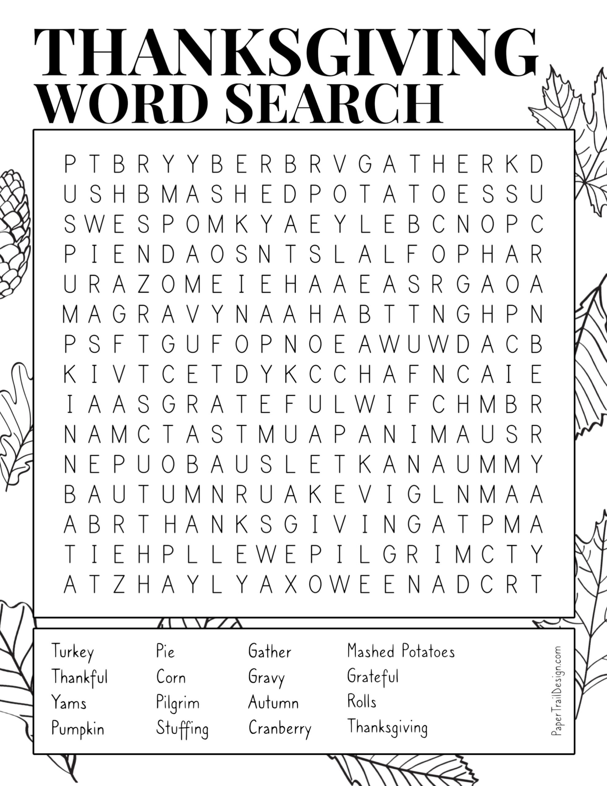 Thankful Word Search Printable Thankful Word Search Printable