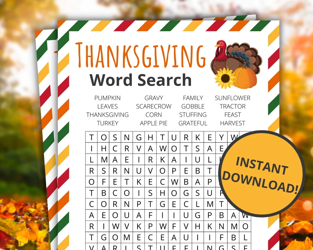 Thanksgiving Word Search Printable Thanksgiving Game Thanksgiving Activity For Kids And Adults Classroom Game Turkey Etsy
