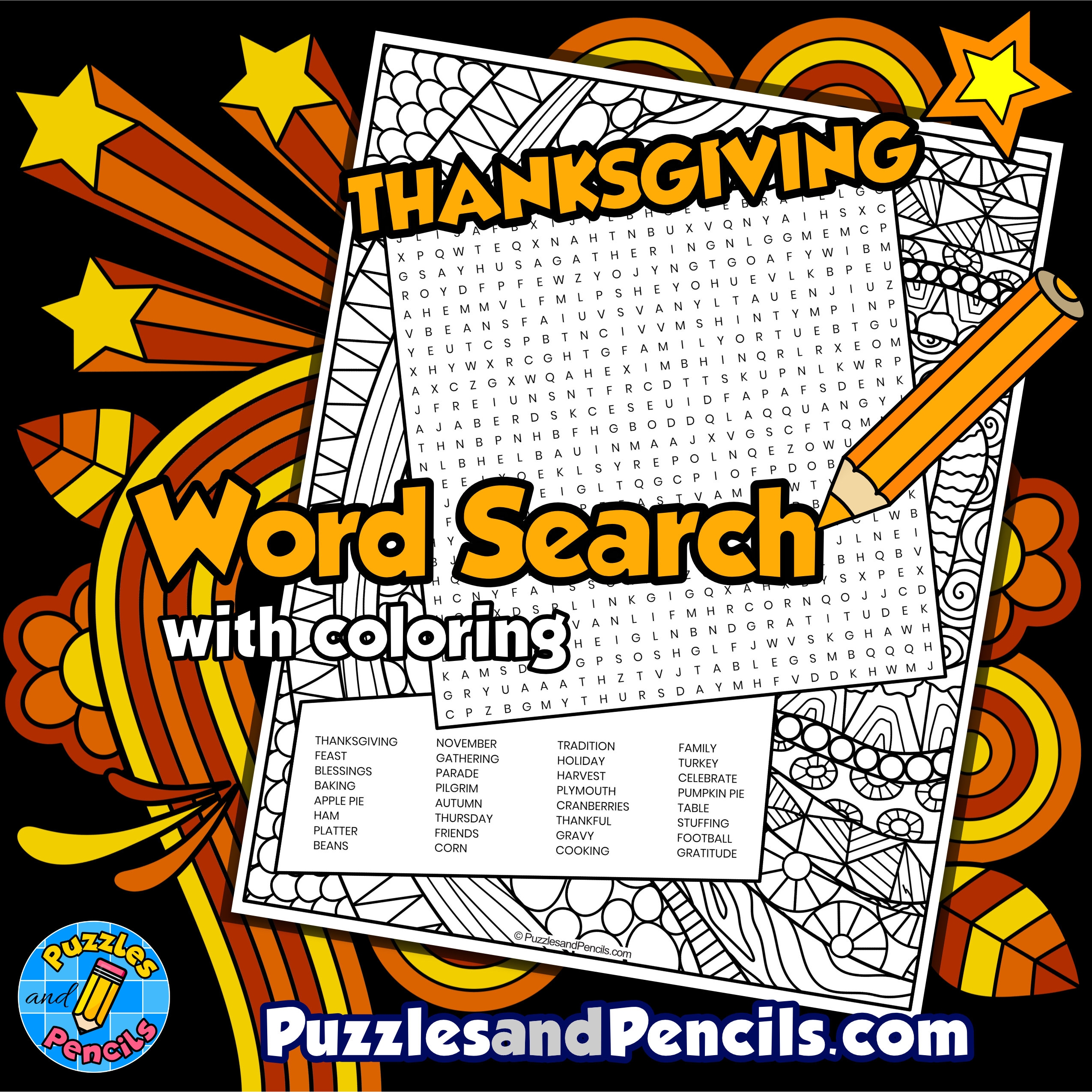 Thanksgiving Word Search Puzzle Activity Page With Coloring Give Thanks Made By Teachers