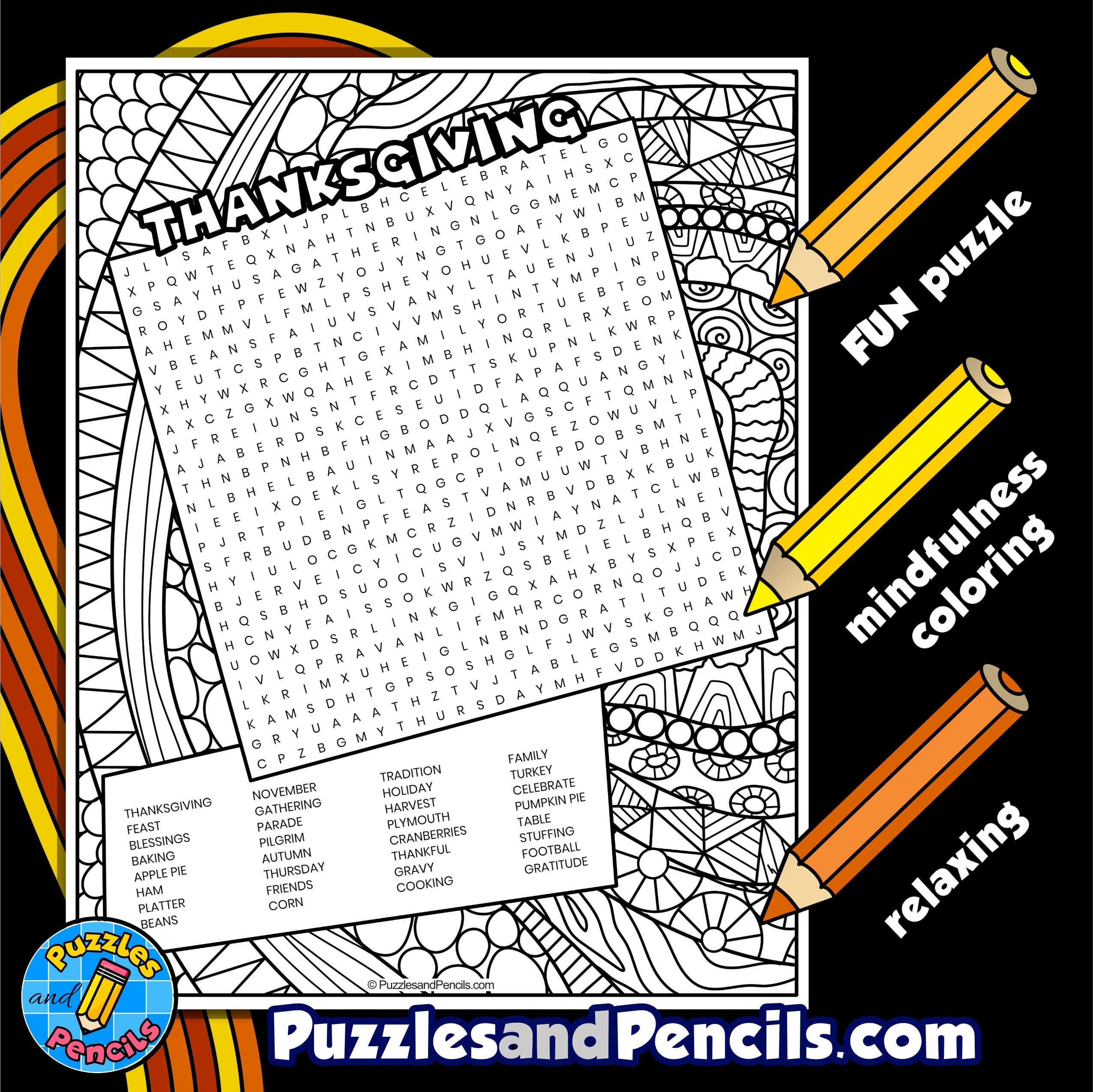 Thanksgiving Word Search Puzzle Activity Page With Coloring Give Thanks Made By Teachers