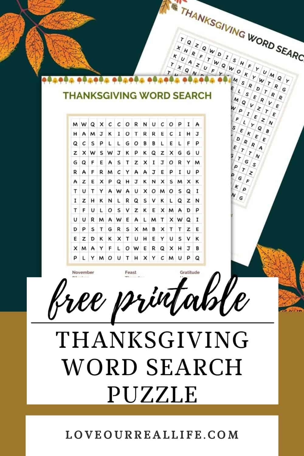 Thanksgiving Word Search Puzzle FREE Printable PDF Love Our Real Life