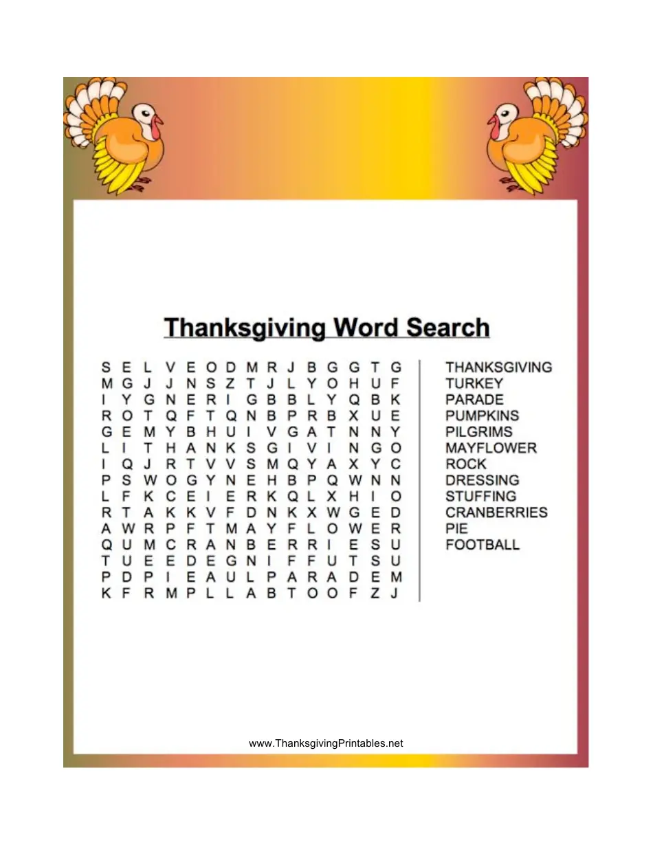 Thanksgiving Free Printable Word Search