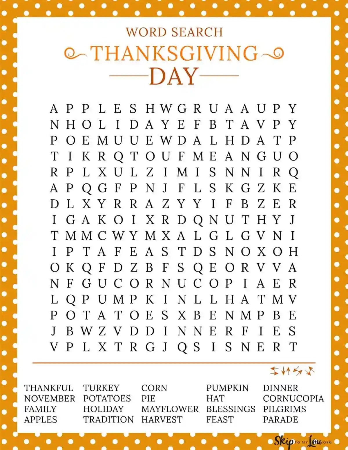 Thanksgiving Word Search Skip To My Lou