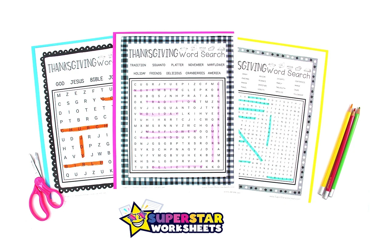 Thanksgiving Word Search Superstar Worksheets