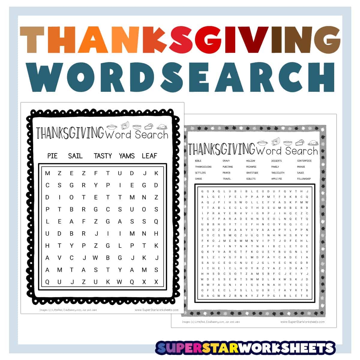 Thanksgiving Word Search Superstar Worksheets