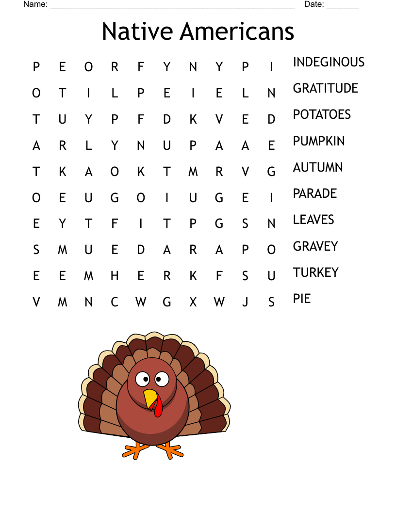 Thanksgiving Word Search WordMint