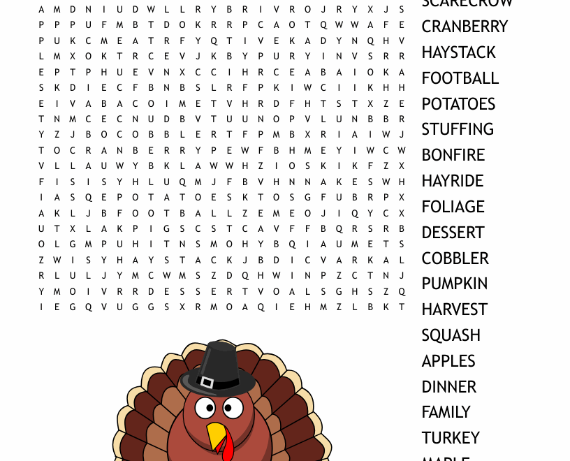 Thanksgiving Word Search WordMint