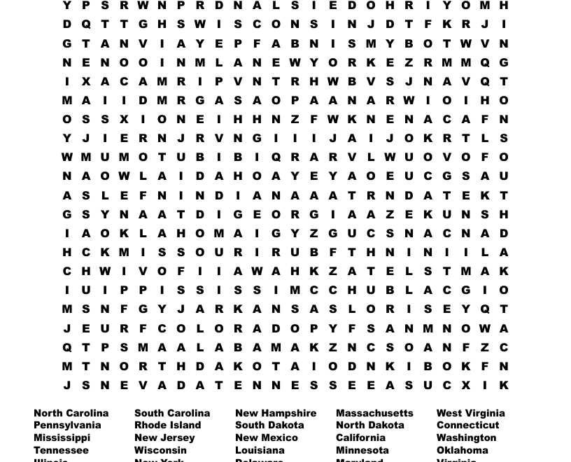 The 50 States Word Search WordMint