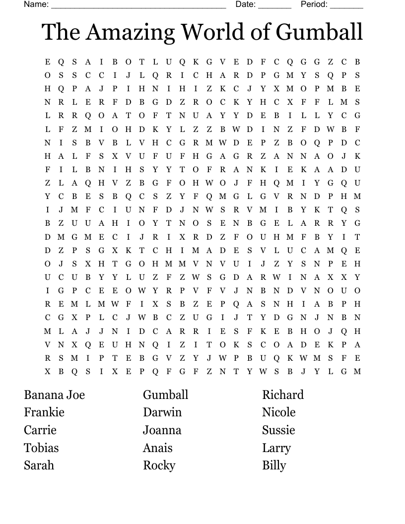 The Amazing World Of Gumball Word Scramble WordMint